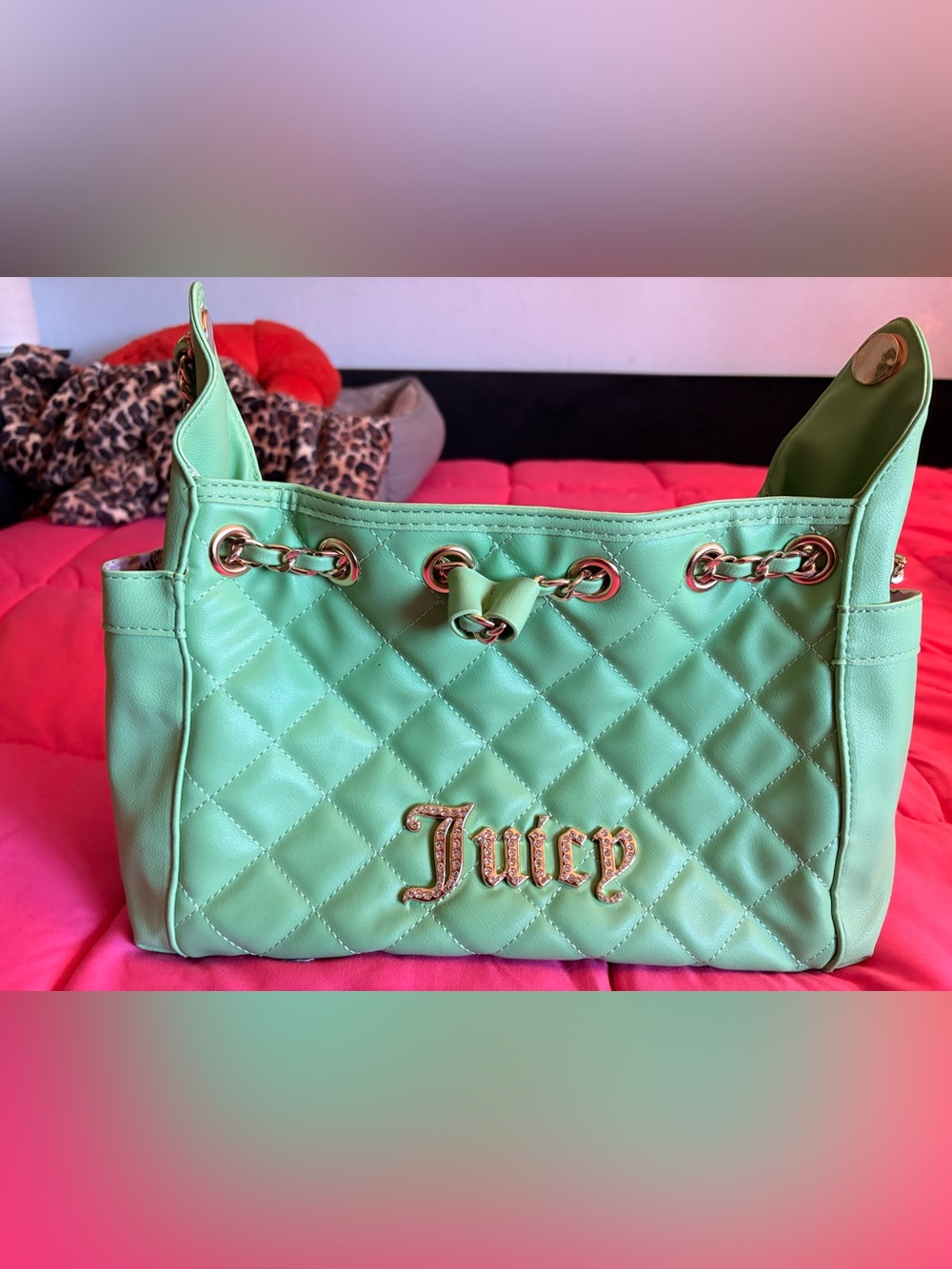 Juicy Couture Quilted Mint Shoulder Bag with Gold Logo